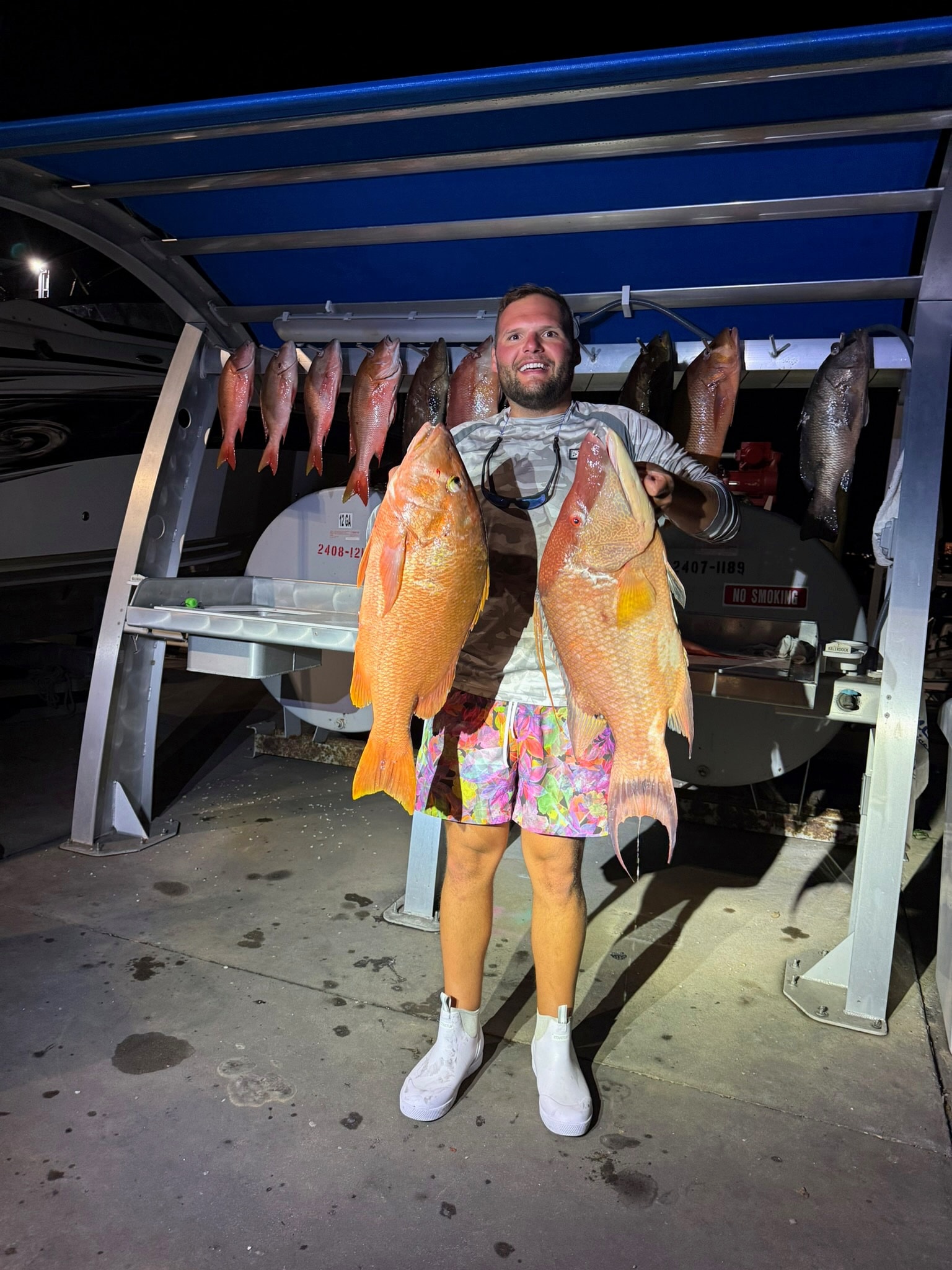 Hogfish and snapper hanging at the dock after a charter
